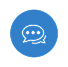 Blue icon of a speech bubble representing communication.