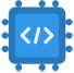 Icon of embedded system hardware with code symbol.