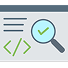 Magnifying glass inspecting code with a checkmark icon, representing testing and validation