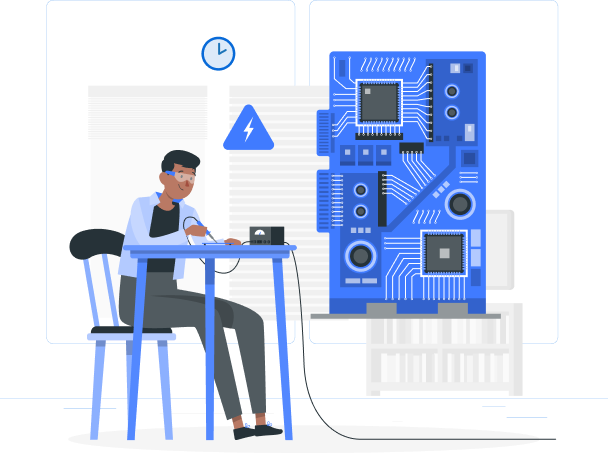 Developer working on embedded system hardware and microcontroller board