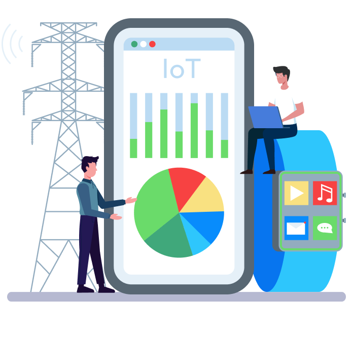 Internet of Things concept showing data visualisation with mobile and wearable devices